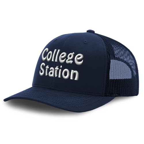 Speedy Pros Mesh Cap Embroidered College Station Texas Tx Tex. Texan Lone Star Trucker Hats for Men & Women Cotton Navy Design Only