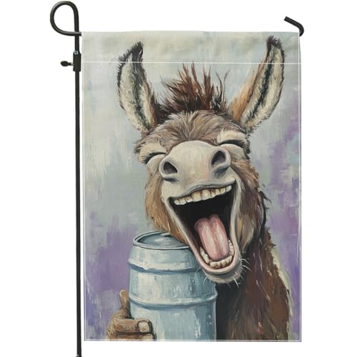 Funny Donkey Garden Flag, Brown Mule Farmyard Welcome Banner, Double Sided Outdoor Decor for Spring Summer Party, Yard Decoration 12x18 Inch