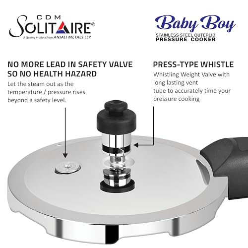 CDM Solitaire Baby Boy Small Stainless Steel Outer Lid Pressure Cooker, 1 Litre, Induction and Gas Base, ideally used for 1-2 Person, ISI... - Image 7