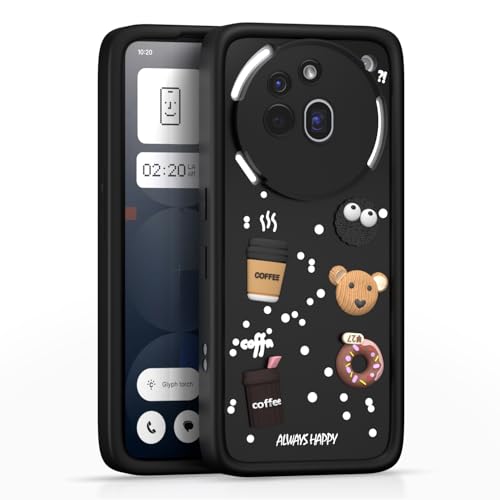 Image of Pikkme Back Cover for Nothing Phone 3a Pro 5G | Cute Fun Cartoon 3D Bear Silicone Full Body Protection Bumper Case (Black)
