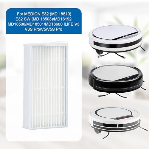 Hepa Filter für MEDION E32 (MD 18510)/E32 SW (MD 18503)/MD16192/MD18500/MD18501/MD18600 ILIFE V3/V3S Pro/V5/V5S Pro Roboter Staubsauger Ersatzteil, Filter waschbar und wiederverwendbar (6 Stück)