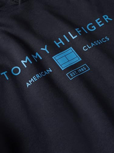 Image of Tommy Hilfiger Men's Medium Weight Cotton Hoodie Sweatshirt With Printed Stacked Chest Graphic