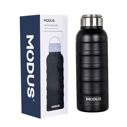 MODUS Garrafa de Água Térmica Esportiva Academia Isolada a Vácuo Aço Inox 1000ML (Preto)