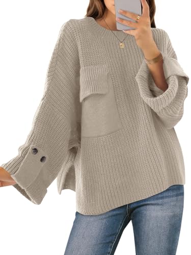 Saodimallsu Womens Oversized Sweaters Chunky Ribbed Knit Crew Neck Casual Long Sleeve Fall Winter Trendy Pullover Tops