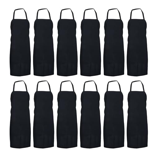PINNACLE 12 Pack Large Cut Bib Apron w/Tubular Braid Ties A2300 - Black
