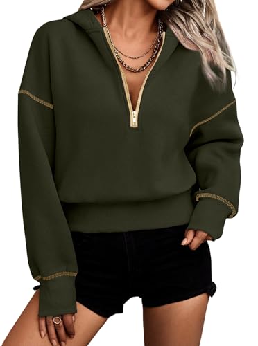 Hilinker Womens Half Zip Pullover Hoodies Cute Cropped Sweatshirts