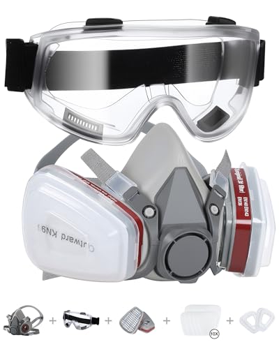 HOLULO Masque Peinture, Masque anti Poussiere Réutilisable avec Filtres et Lunettes de Protection Antibuée,pour Peinture,Particules, Polissage, Ponçage,...