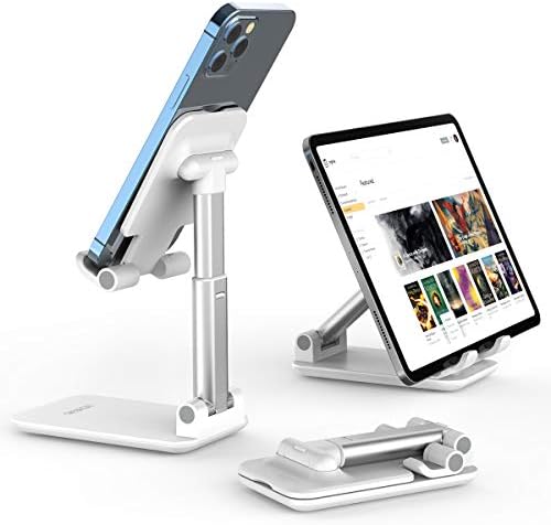 Cell Phone Stand, Licheers Foldable Phone Holder, Angle Height Adjustable Phone Stand for Desk, Compatible with iPhone 13/12/11 Pro Max, Samsung Galaxy S10/9/8/7 S21 Ultra (White-LC352)