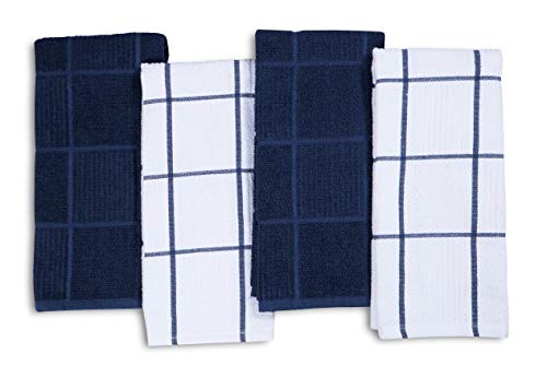 Amour Infini Terry Dish Towel | Set Of 4 | 16 X 26 Inches | Durable, Soft And Absorbent |100% Cotton Dishtowels | Perfect For Household And Commercial Uses | Blue #TOP1
