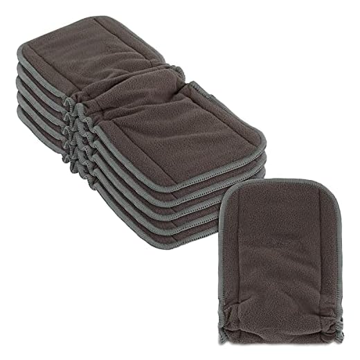 Naturally Natures Cloth Diaper Inserts 5 Layer. Charcoal Bamboo Reusable Liners with Gussets (Pack of 6) (Grey) Liner