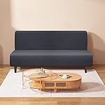 Granbest Water Repellent Futon Cover High Stretch Armless Sofa Covers Foldable Sofa Bed Covers Jacquard Futon Slipcover Waterproof Furniture Protector for Kids, Pets (Futon, Gray) - Image 2