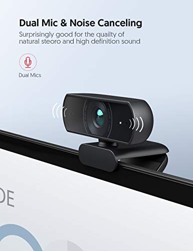 Victure 1080P Webcam Privacy Cover, Dual Stereo Microphones PC Camera, Full HD Video Camera for Computers PC Laptop Desktop, USB Plug and Play, Conference Study Video Calling