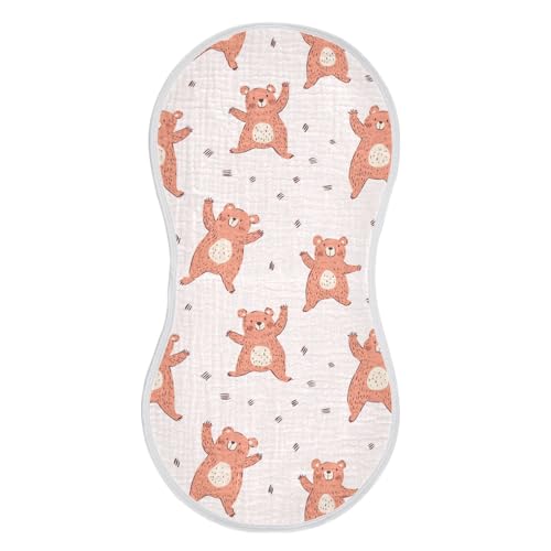 vvfelixl Muslin Burp Cloths Cute Pink Dancing Bear Baby Washcloths for Baby Girl Boys 2 Pack