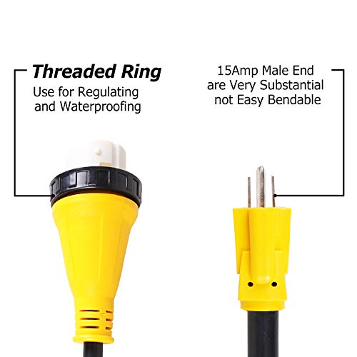 Epicord Dogbone RV Power Adapter Cords 15Amp Male to 50Amp Female Electrical Twist Lock Connector(15M50T)