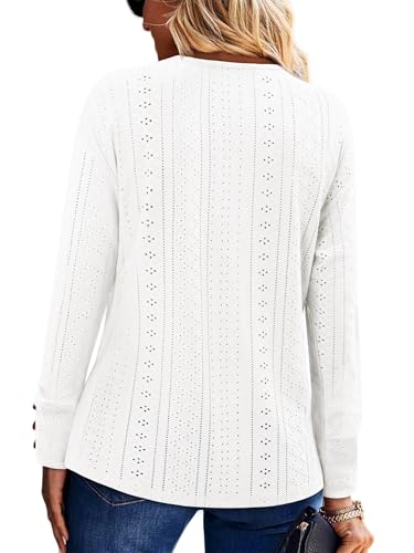KISSMODA Long Sleeve Fall Shirts For Women V Neck Tunic Tops Embroidered Button Down Knitted Blouses 2025