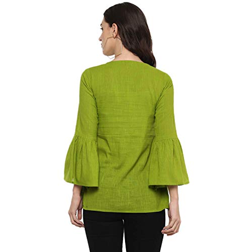 Image of Cotton Plain and Solid Bell Sleeve A-Line Short Round Neck Flared Tunic Top for Girls Women