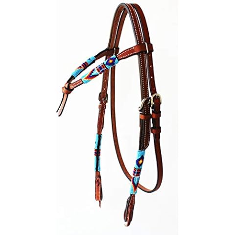 ProRider Horse Show Bridle Western Leather Headstall Beaded Overlay Knotted Browband 79RT01HB Cover