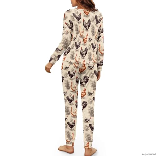 Image of Women's 2 Piece Printed Pajama Set Long Sleeve Sleepwear Set with Long Pants Casual Lounge Sets with Pocket