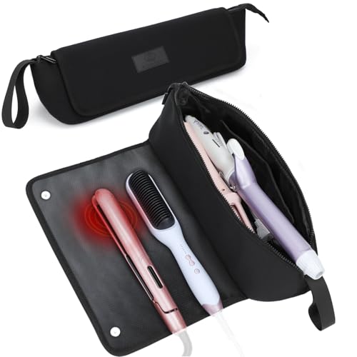 Travel Essentials, borsa per attrezzi in neoprene con tappetino ignifugo per piastre o arricciacapelli, accessori per piastre, regalo per donne, mamma, figlia, sorella, amica, per compleanno