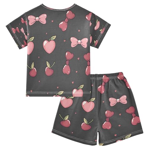 senya Short Sleeve Pajamas Sets Summer Cotton Sleepwear Cherry Heart Black Background2