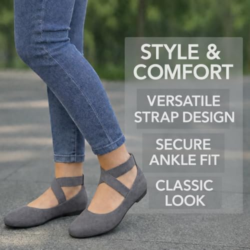Image of EMMA NEW YORK Ankle Strap Flats for Women, Women Flat Ballerina Shoes, Women's Ballet Flats with Strap