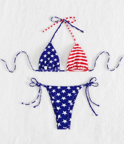 Image of Tainehs Women's Sexy Halter Thong Bikini Tie Two Sides Bottom Triangle Bikini Swimsuits