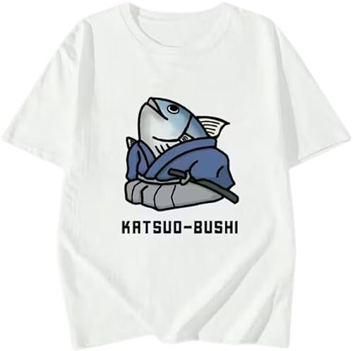 カツオブシ デザイン Tシャツ, ホワイト, コットン素材, カジュアル 和風 プリント, ユニセックス (JP, アルファベット, XL, 標準, ホワイト)のサムネイル