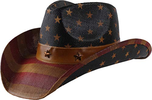 Enimay Western Outback Cowboy Hat Men's Women's Style Straw Felt Canvas (USA Star Band)