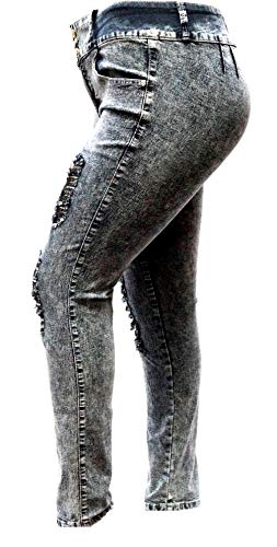 Jack David Womens Plus Size Distressed Ripped Blue/Black Skinny Denim Jeans Pants2