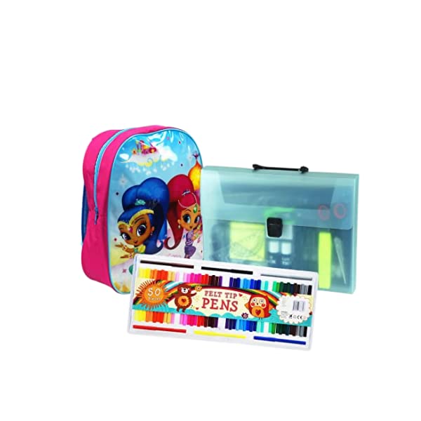 Back to School Bundle - inc Basic Junior Backpack, 20PC Stationery Set and 50PC Felt Tip Pens - Shimmer & Shine