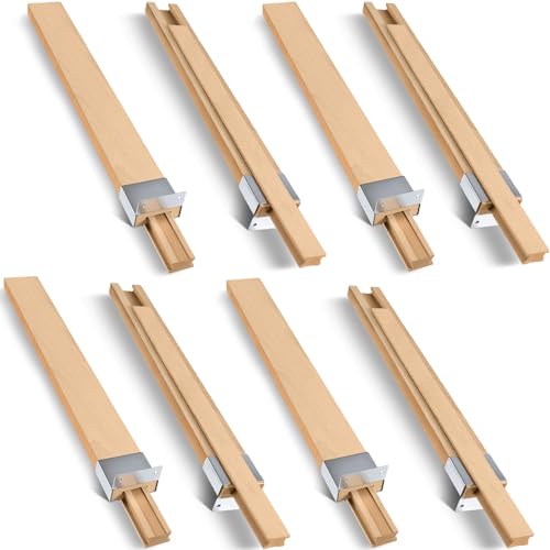Maitys Wooden Drawer Slides Bottom Mount Classic Center Guide Track with Metal Slide Glides Traditional Wood Drawer Rails for Dresser Replacement(16 Inches,4 Pcs)