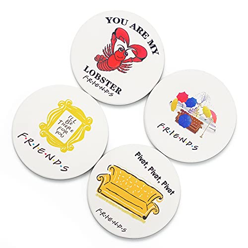Friends TV Show Merchandise 4PCS Ceramic Coasters for Drinks,Friends Tv Show Gift Round Coasters Set Perfect for Friends Fans