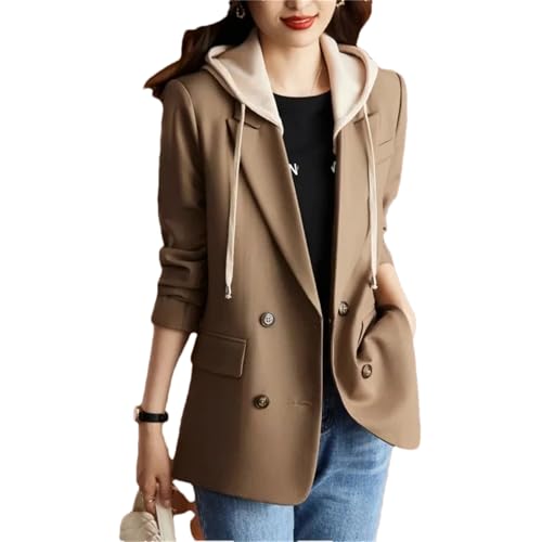 Women's Hooded Blazer Coat Business Casual Long Sleeve Thin Suit Jackets with Pockets
