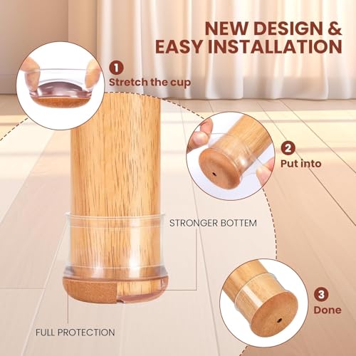 Image of TCCO Chair Leg Floor Protectors, Transparent Chair Feet Cover,Furniture Sliders Felt Bottom Silicone Chair Leg Caps for Protecting Hardwood /Tile /Laminate Floors from Scratches and Noise(4-Large-Clear)