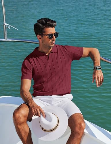 Image of COOFANDY Mens Polo Shirts Short Sleeve V Neck Knit Shirts for Men Casual Old Money Clothes Mens Golf Shirt