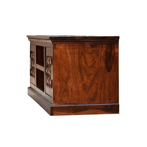 Image of Sheesham Wood TV Stand and Shelf Storage Entertainment Unit Center Console TV Table Wooden Tv Cabinet for Living Room Home (Natural Brown Finish)