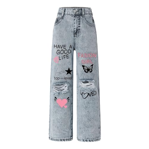Jeans for Girls Baggy Wide Leg High Elastic Waisted Denim Pants Y2K Boyfriend Skater Streetwear Trousers with Pockets
