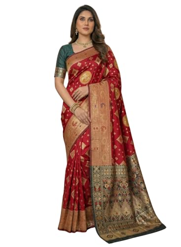 Image of C J Enterprise Women's Pure Soft Silk Saree With Blouse Piece For Wedding (Diamond-Patola)