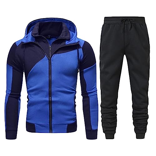 Men's Hooded Tracksuit 2 Pieces Casual Athletic Full Zipper Color Block Fit Hoodies Sweatshirt Sweatpants Sports Set