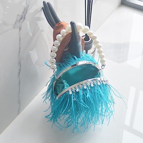 Pochette de soirée plumes d'autruche véritable et perles de nacre - 2