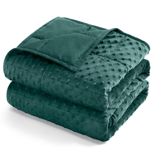 Kivik Minky Dot Weighted Blanket for Adults, 15 lbs Breathable Heavy Throw Blankets, Ultra Soft Cooling Weighted Comforter, Machine Washable, 48"x72" Twin, Dark Green