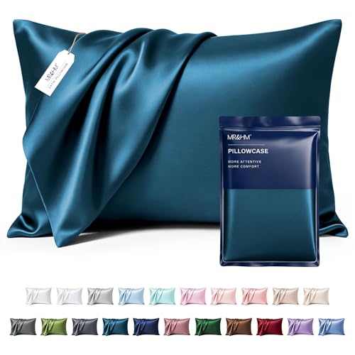 Image of MR&HM Satin Pillowcase for Hair and Skin, Silk Satin Pillowcase 2 Pack, Queen Size Pillow Cases Set of 2, Silky Pillow Cover with Envelope Closure (20x30, Teal)