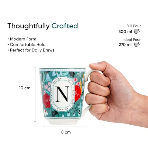 Image of Shay Alphabet Mug, 1 Pc, N, 300ml | Ceramic Mug |Glossy Finish | Ceramic Coffee Cup | Porcelain | Microwave Safe (Alphabet Mug - N)
