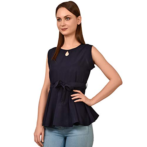 Image of Women's Sleeveless Peplum Top with Waist Tie Belt