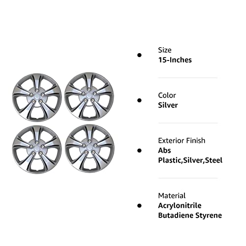 Tuningpros Wsc3-616S15 4Pcs Set Snap-On Type (Pop-On) 15-Inches Metallic Silver Hubcaps Wheel Cover (Not Fit On Bolt On Type) #TOP4