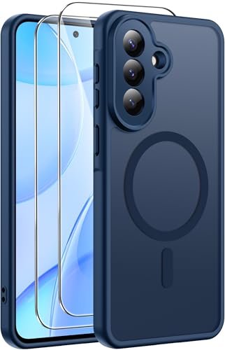 Opkiegrn Magnética Funda para Samsung A37 Compatible MagSafe con 2 Protector de Pantalla Cristal Templado, Protección Cámara, Antigolpes Anti Amarillo Tapa Carcasa Samsung Galaxy A37 5G, Azul Oscuro