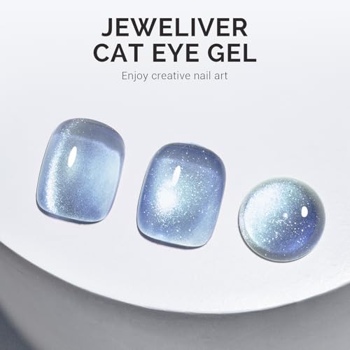 Image of MelodySusie Jeweliver Cat Eye Gel Nail Polish, 0.5 Fl Oz Light Blue Glitter Holographic Magnetic Nail Polish with Magnet, UV Nail Polish for Nail Art Manicure Salon DIY at Home C54