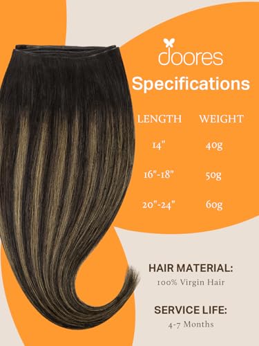 Image of DOORES Sew in Human Hair Extensions, 14 Inch Balayage Dark Brown to Chestnut Brown 40g, Genius Sew in Weft Remy Hair Extensions