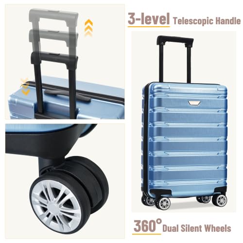 Luggage Sets 3 Piece, Hardshell Suitcases with Wheels, Modern New Durable ABS+PC Travel Suitcase with Spinner Wheels, Travel Luggage for Men and Women (Blue)4