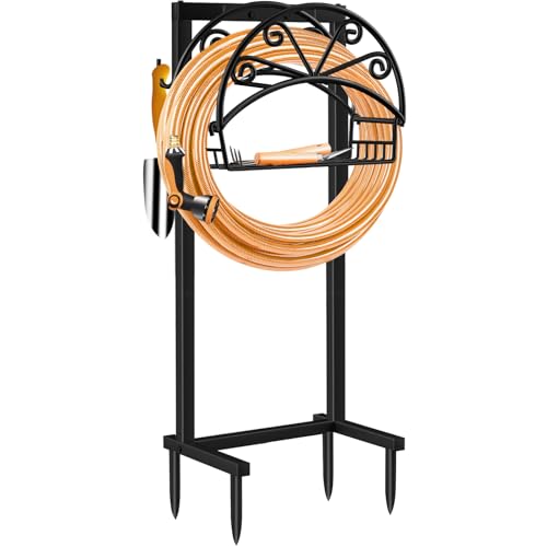 Garden Hose Holder with Storage Basket & Hooks